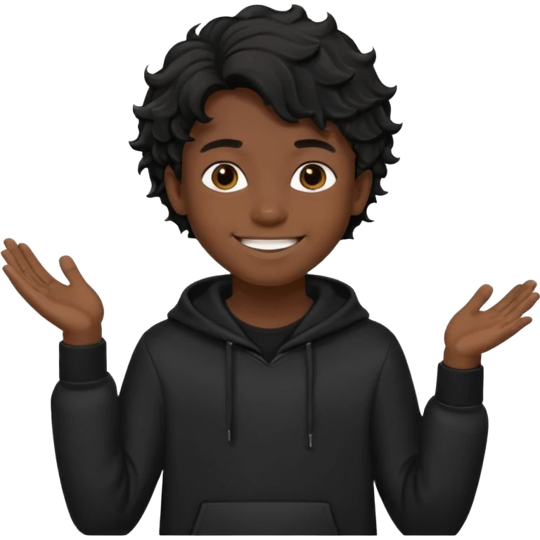 Menino de 15 anos de cabelo ondulado preto e de roupa preta emoji