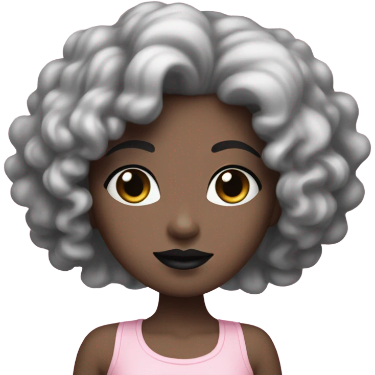 white skin girl has black curly hair with black lipstick and pink top emoji