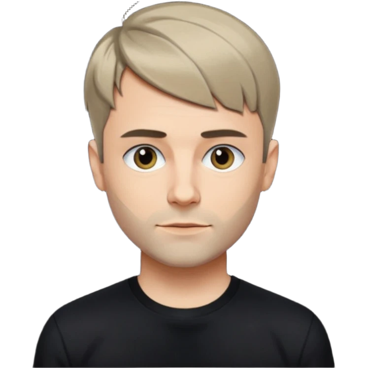 Oliver Riedel, cool, collected vibe, short hair, black shirt emoji