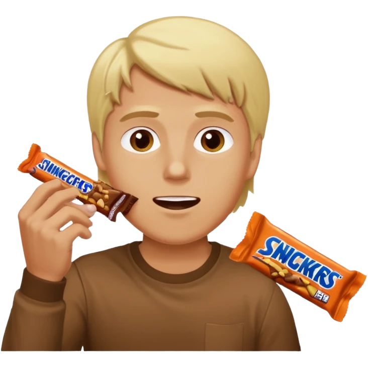 men with blond hairs and a good body eat a snickers emoji