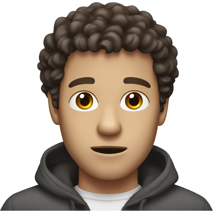 A white man with dark brown curly hair was scared emoji
