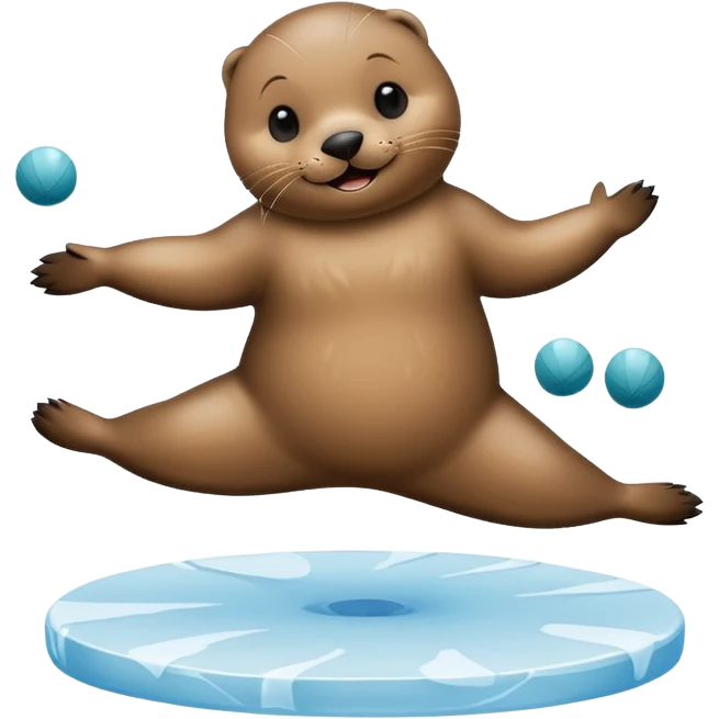 A seal performing gymnastics and jugglingo on ice emoji