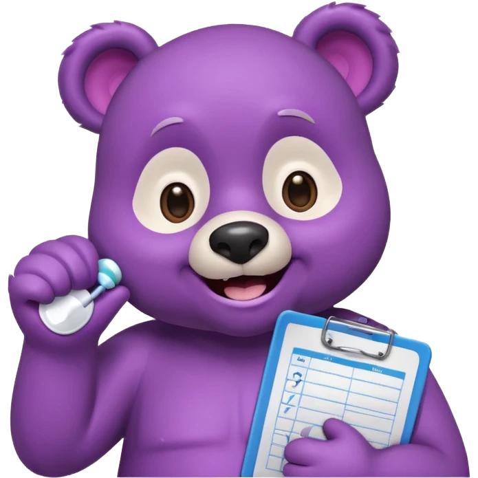 happy purple bear holding a medical chart emoji