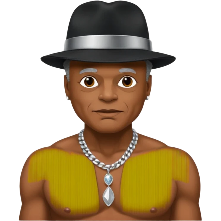 Michael Colyar with shirtless with necklace, black hat, metallic silver brief emoji