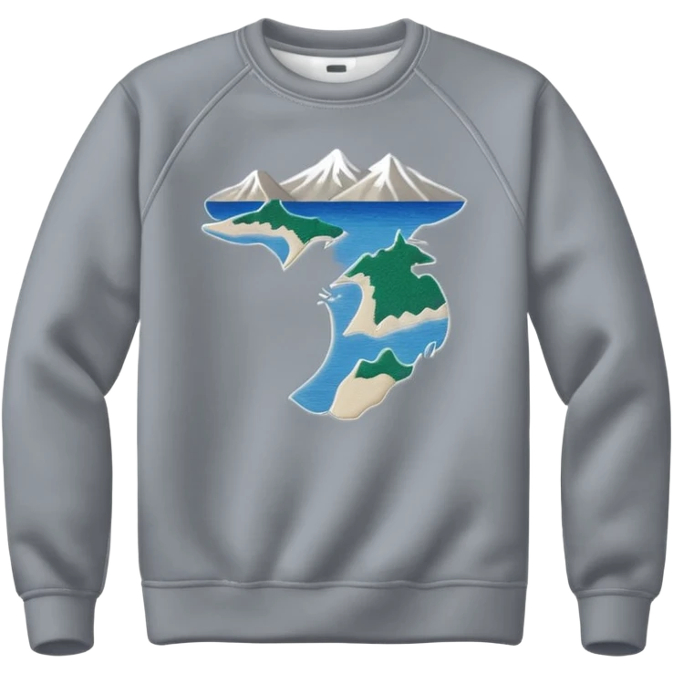 Sweat shirt with embroidered extremely tiny “Lake Michigan” emoji