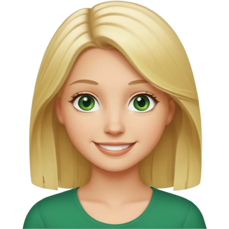 White girl with blonde shoulder length hair and green eyes emoji