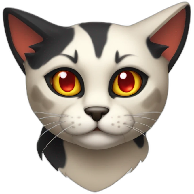 Halloween Meowscles is a buff anthropomorphic calico  cat  he has a shadow design with black  jeans and red crimson  eyes emoji
