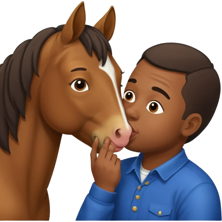 Black guy kissing on the lips with horse with down syndrome emoji