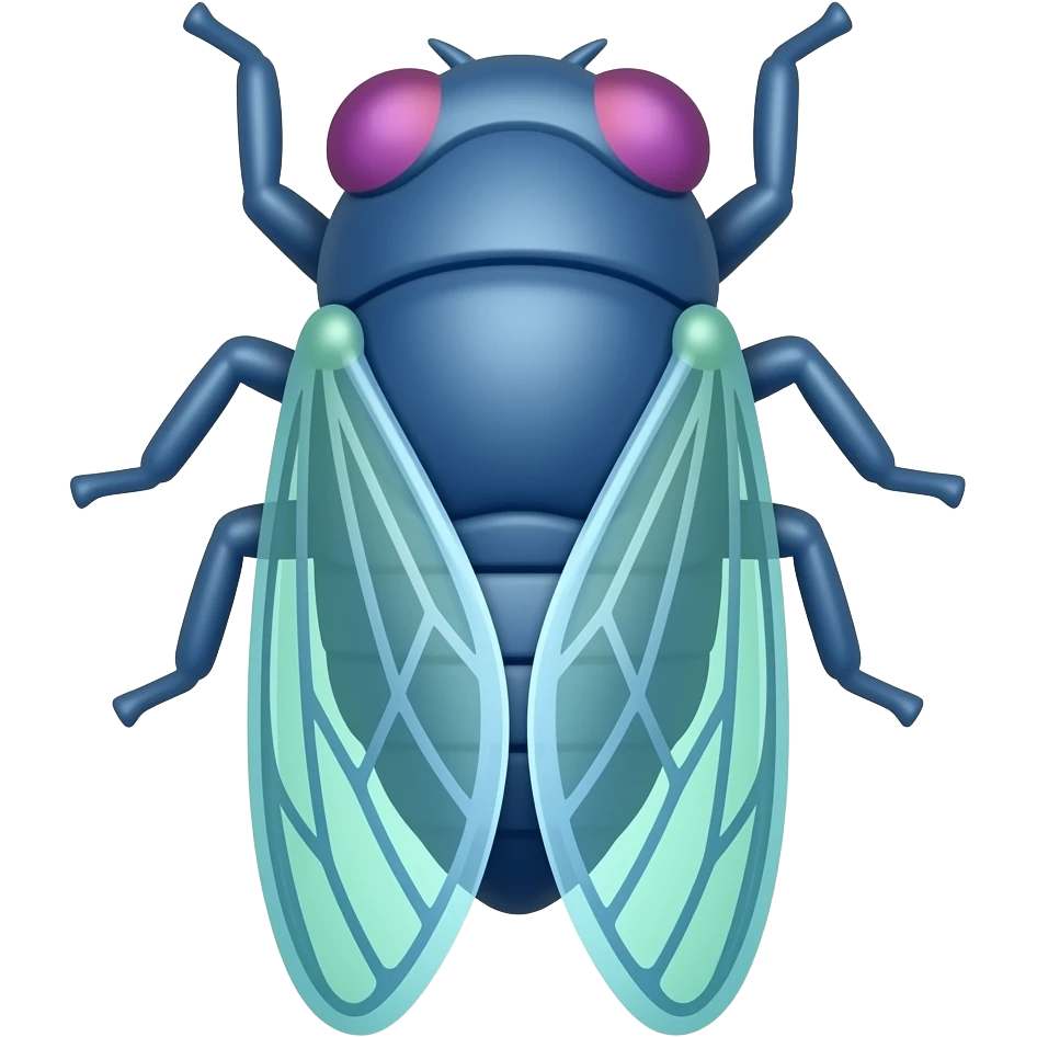 2D render IPhone emoji PNG Cicada; Blue purple green color emoji