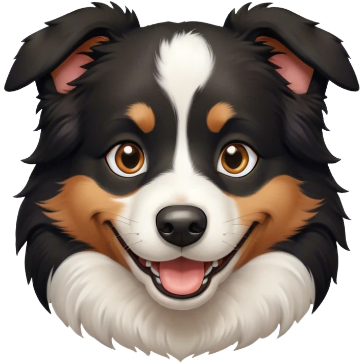 Fluffy black border collie face smiling, with a white fury chest  emoji