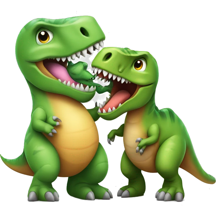 Sharp teeth dinosaur hugging a T-Rex dinosaur emoji
