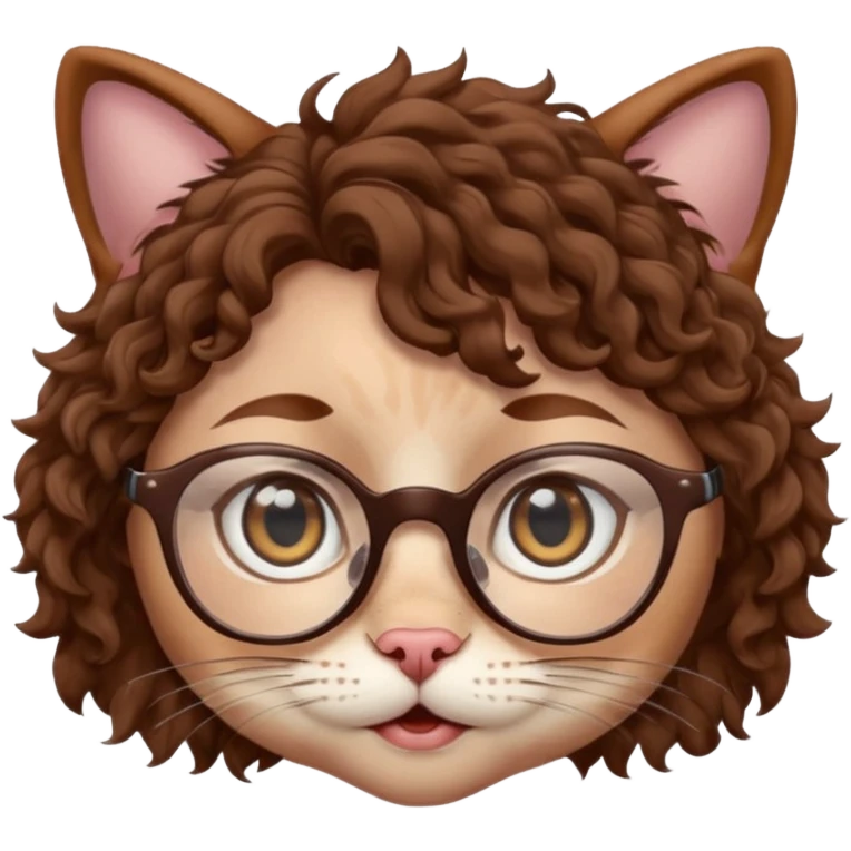character with brown curly hair, doe eyes, white skin, cat eye glasses, alternate expression emoji