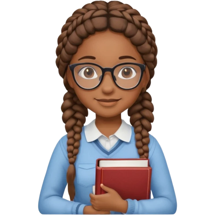 A student, girl, brown skin, braid hair, wearing glasses, hold book in front of their chest emoji