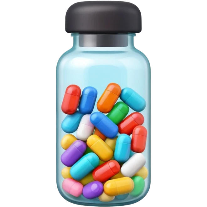 pills in bottle, 3d cartoon style, memoji style. emoji