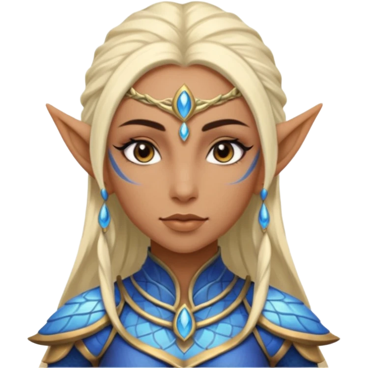 ESO female water elf with scale skin warrior with lashes and earrings emoji