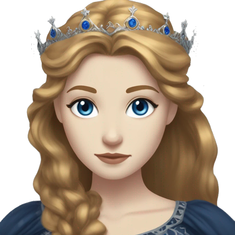 Feyre has pale skin, golden-brown hair and blue-grey eyes. She has a dark blue dress on with a silver crown emoji