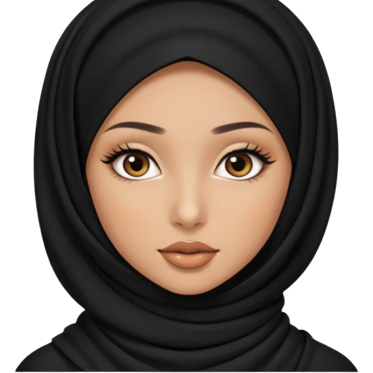 a pretty girl with caramel skin and long eye lashes and lipliner that wears a black hijab and a black long sleeve tight top emoji