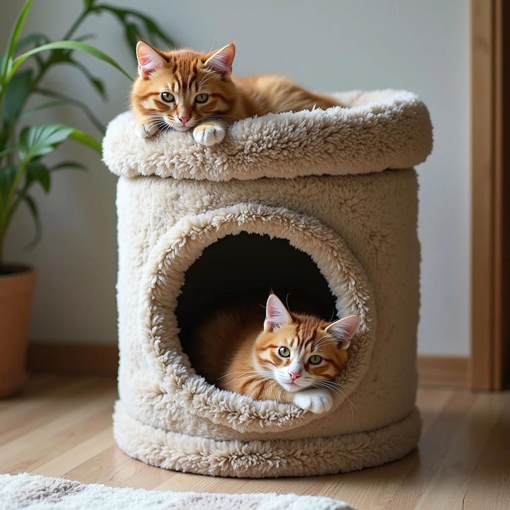 cats relaxing in a vertical playhouse emoji