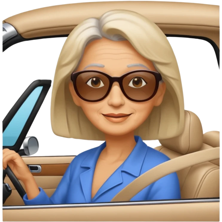 Stikers of mom which is a bit old and is relax and I will put her in a car emoji