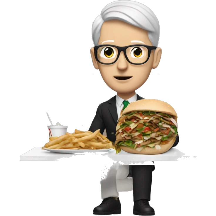 White Man with eyeglasses in gucci outfit eating doner emoji