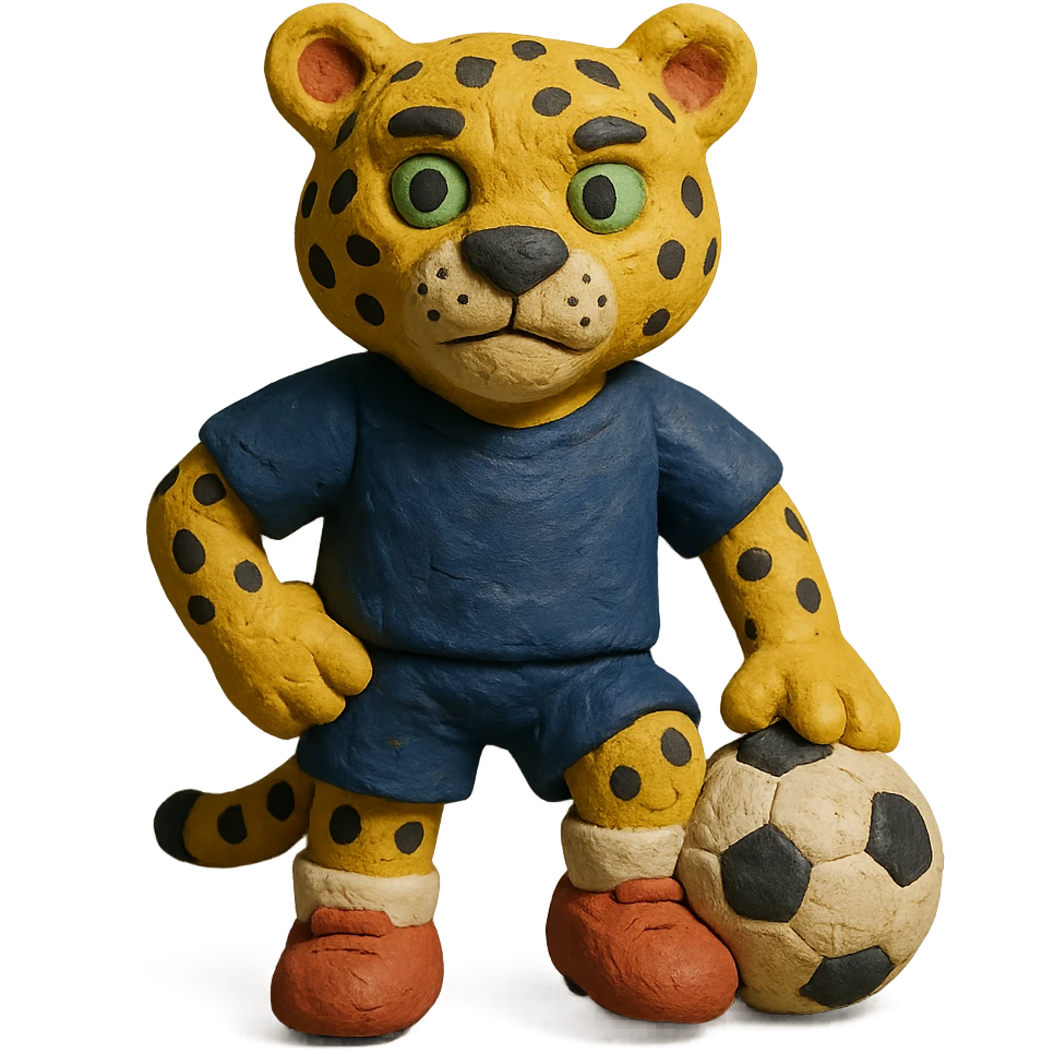 claymation style leopard wearing a navy soccer uniform emoji