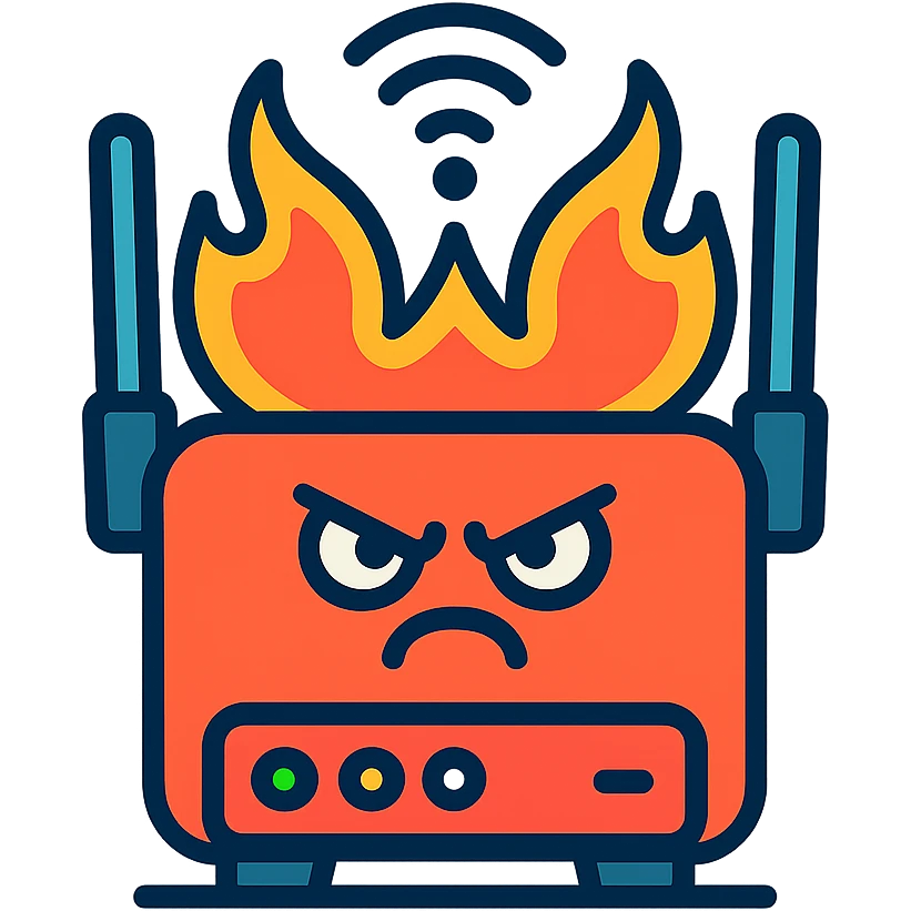 A bold and impactful router symbolizing the backbone of internet connectivity, depicted as overheated, heroic, or as a techno-meme emoji