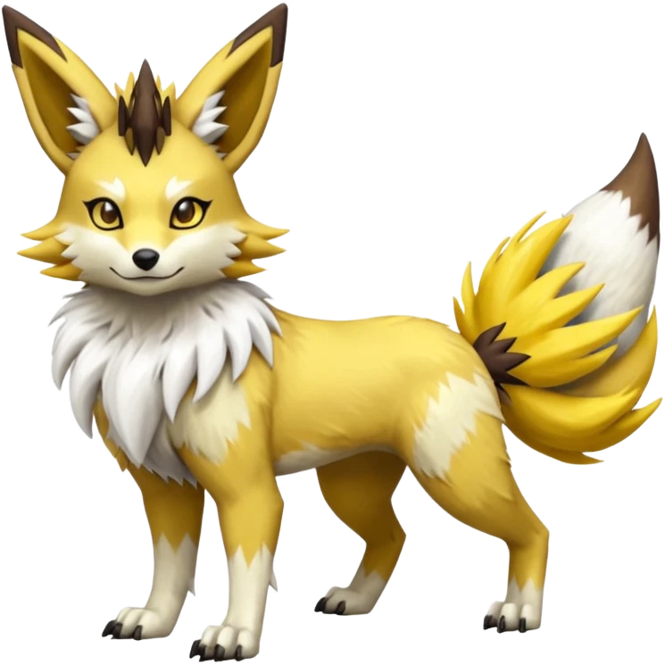 Feral Quadrupedal Digitigrade Jolteon-Lycanroc-Furret-Renamon-Zeraora-Vernid-Sergal-fusion-hybrid-creature, full body  emoji