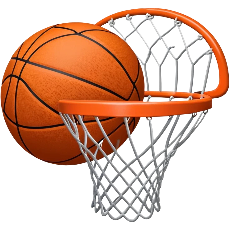 A close-up of a basketball shield and hoop with the ball swishing through the net, captured mid-air. The background emphasizes the tension and excitement of the moment, with the rim and net in sharp focus, showcasing the precision and skill of the sport. emoji