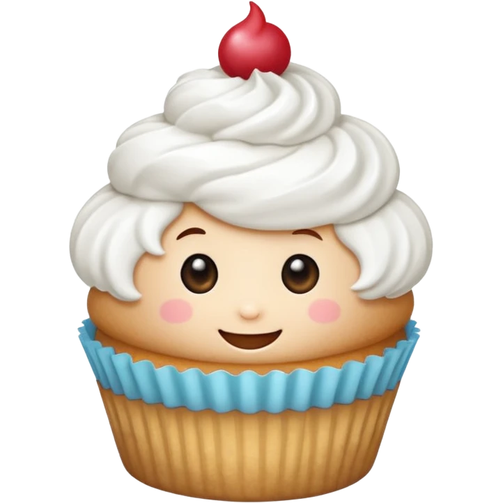 Un pequeño y adorable cupcake que ha cobrado vida, con un glaseado esponjoso que funciona como su "sombrero" o "pelo". Es la encarnación de la dulzura y la amabilidad. emoji