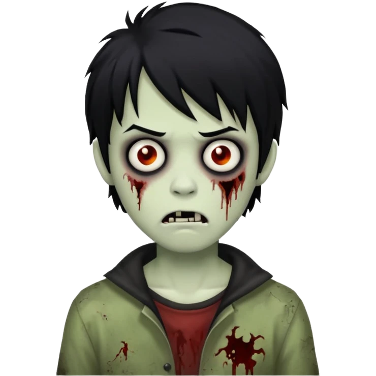 Boy, zombie, black hair, medium long, emo, shaggy, dark, spooky, creepy expression emoji | AI Emoji Generator emoji