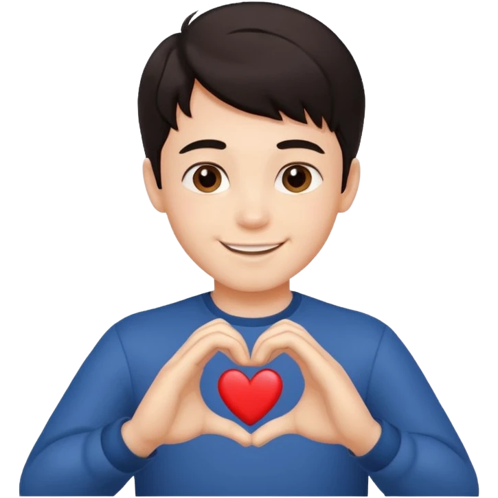 Un garçon beau qui fait un cœur avec des cheveux noir emoji