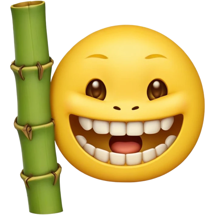 yellow emoji face biting on bamboo muzzle with teeth visible emoji