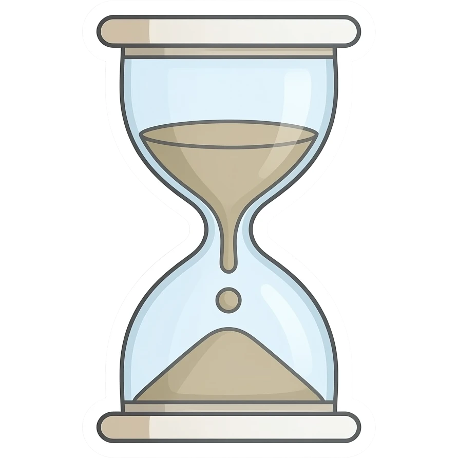 minimal line-art hourglass with a single large stone in the top half inside sticker, elegant thin stroke, soft pastel tones, clean vector design, no background, modern aesthetic, 8k emoji