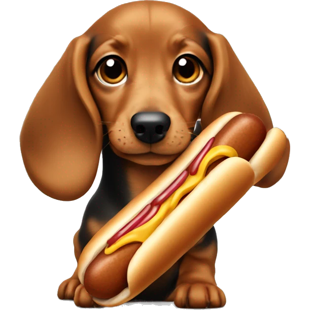 Dachsund puppy with a hot dog emoji