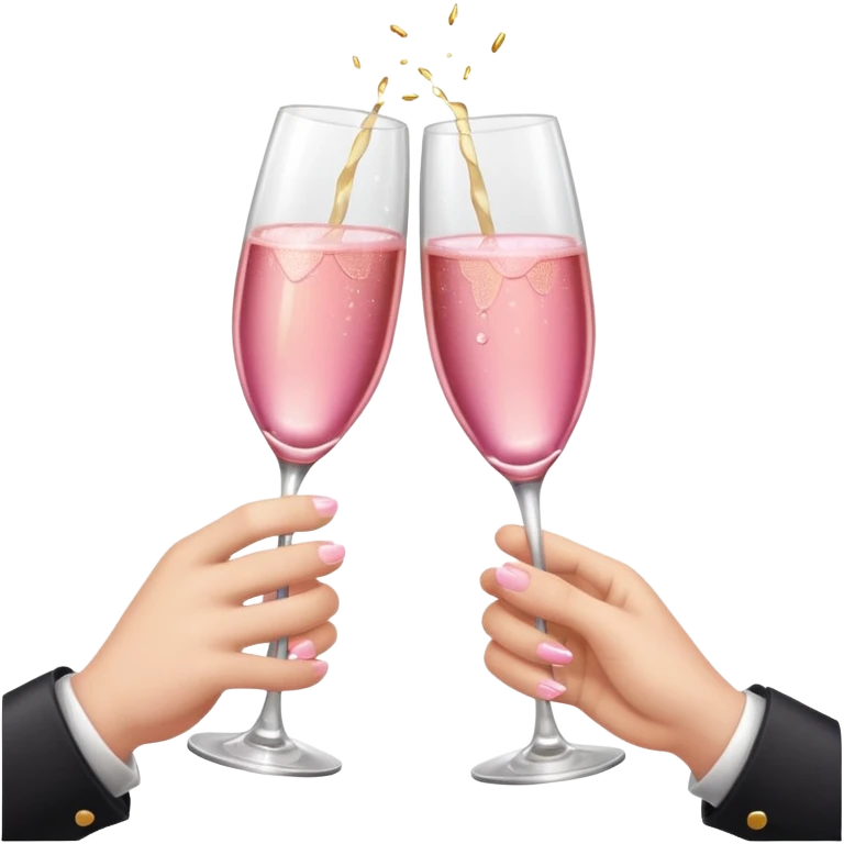 champagne glasses with pink champagne giving cheers with two hands with five fingers emoji