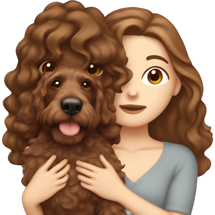 brown hair white girl holding a cockapoo in front of her face  emoji