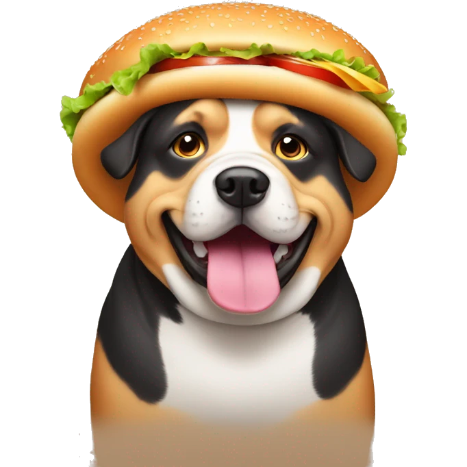 Fat dog with full burger hat emoji