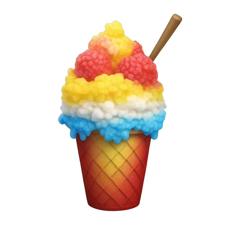 Hawaiian shaved ice with the colors red, yellow and blue emoji