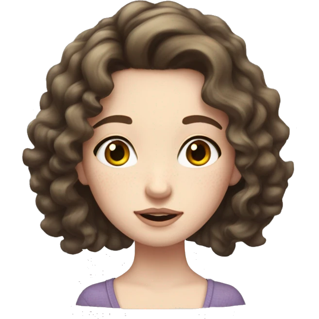 brunette pale girl with wavy hair freckles and long eyelashes emoji