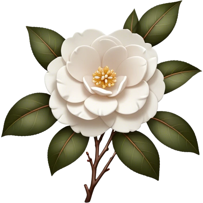 Pure white camellias, without leaves, only brown branches  emoji