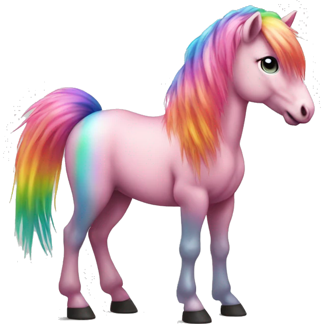 Realistic pink pony with rainbow hair full height emoji