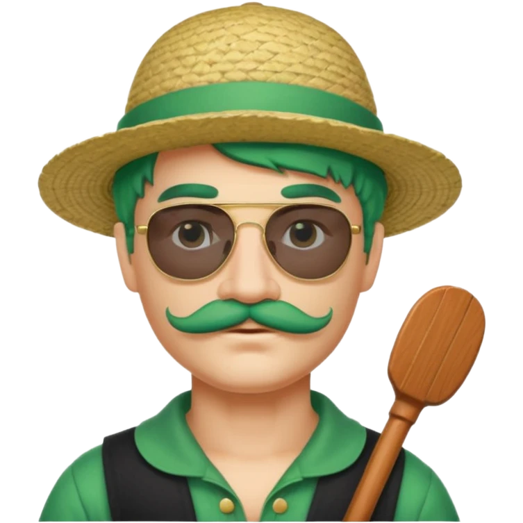 venice gondolier with green hair, iconic hat, glassess and mustache emoji