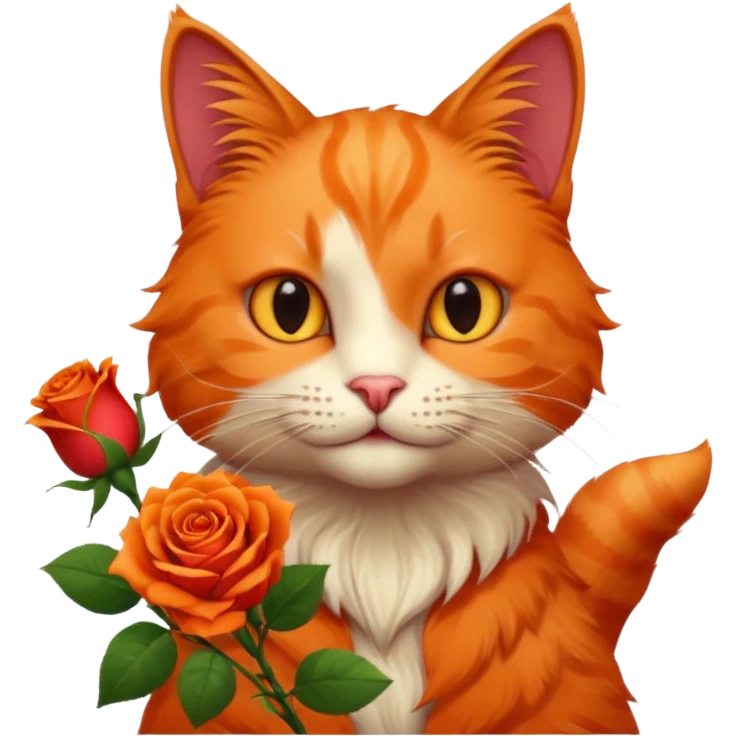 Male cat holding red flowers emoji