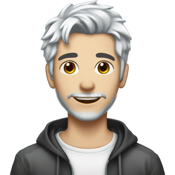 emo gray haired 28 year old with light stubble and covered in milk emoji