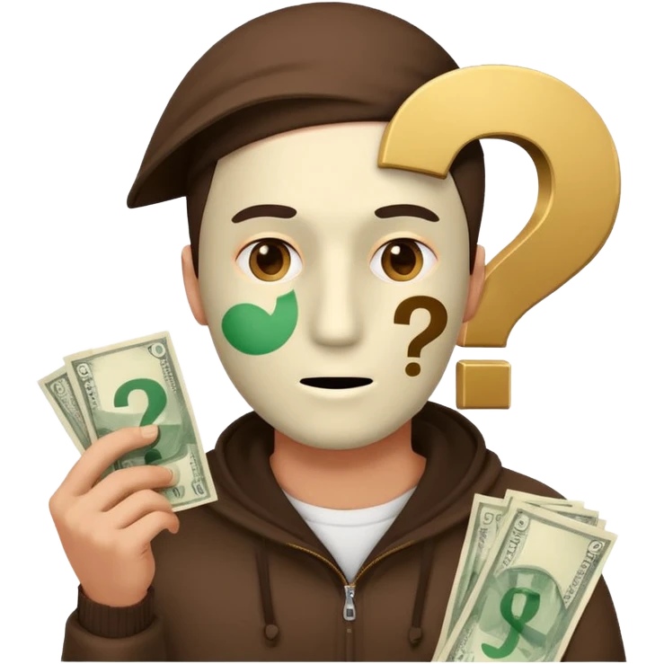 mistery person man with money face covered question mark emoji