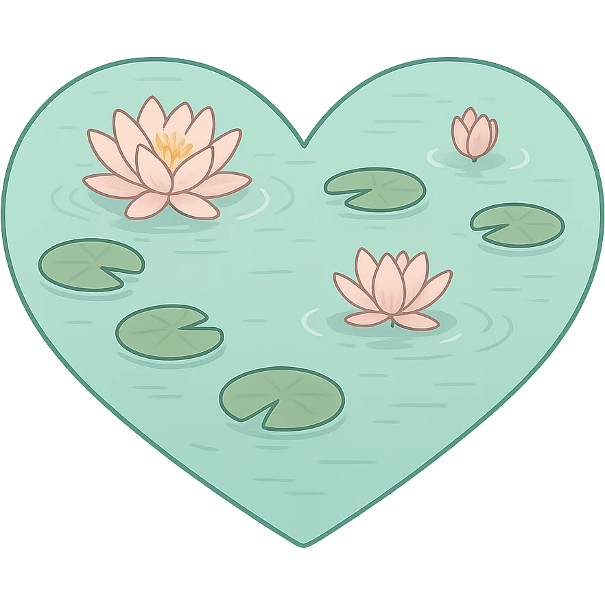 heart with a tranquil lotus pond, clean digital illustration emoji