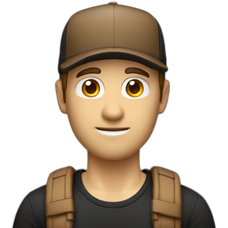 creative-man,-caucasian,-with-a-brown-cap,,-with-a-serious-gesture-and-black-t-shirt- half body emoji