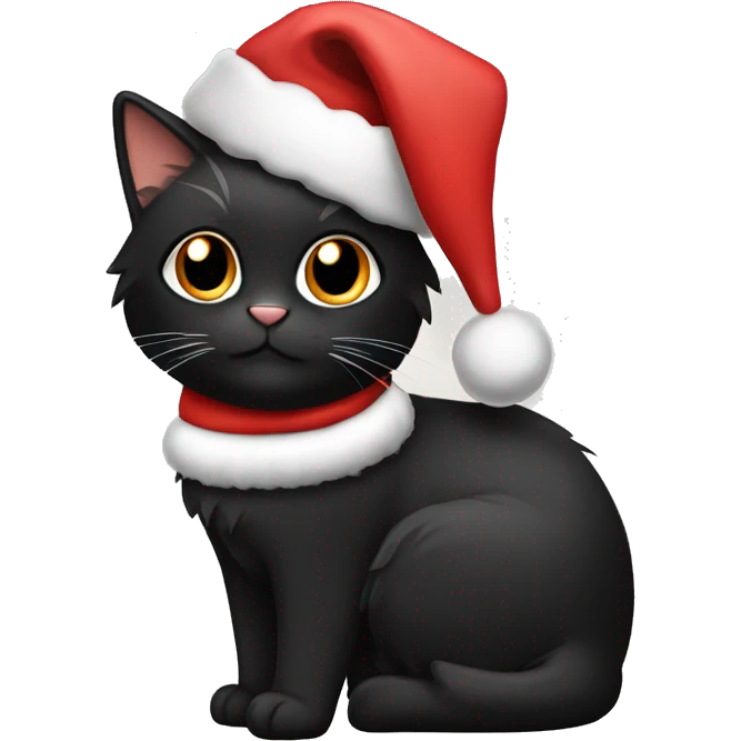 Black calico cat wearing a Christmas hat emoji