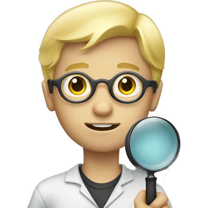 blonde boy holding magnify glass emoji