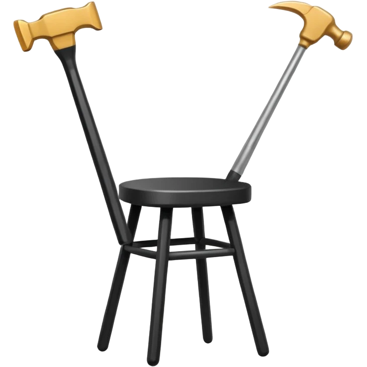 Minimalistic flat vector icon, iOS style, thin black contour on white background. Chair with hammer and paintbrush. No text, no shadows emoji